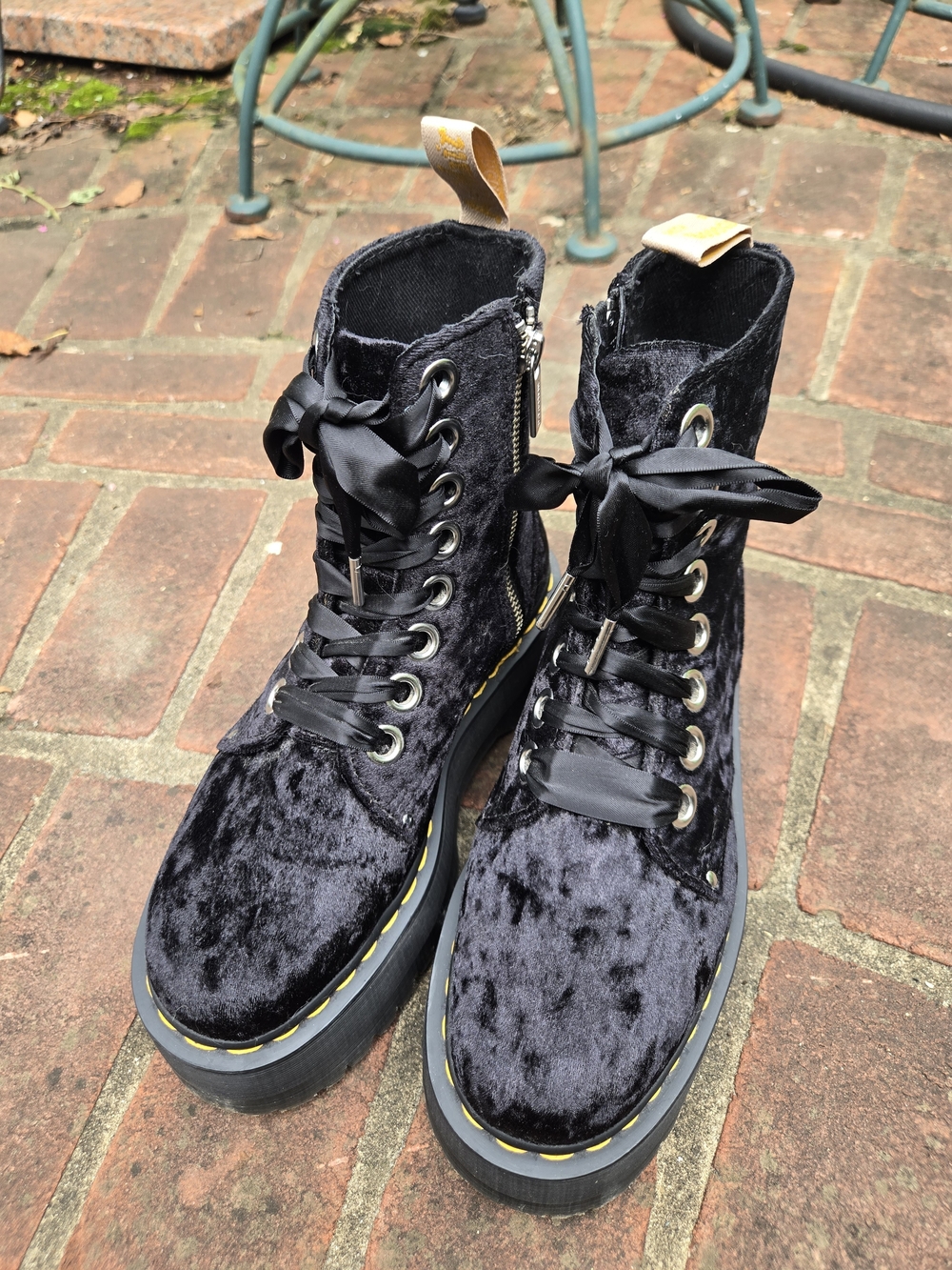 Dr. Martens Crushed Black Velvet Jadon Max Platform Lace-Up Boots with Side Zip - Picture 2 of 9